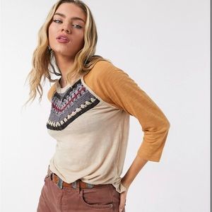 Free People Spring Bound crochet detail jersey top Size Small